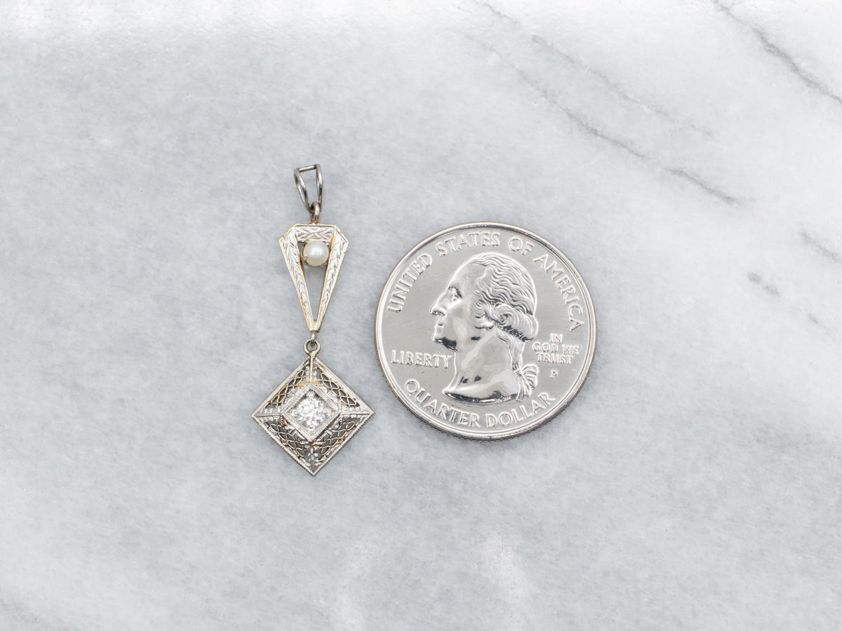 Antique Diamond and Pearl Lavalier Pendant