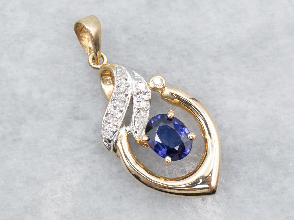 Two Tone Sapphire and Diamond Pendant