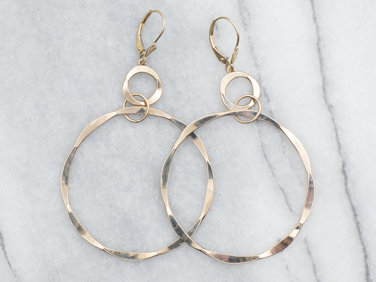 Hammered Gold Circle Drop Earrings