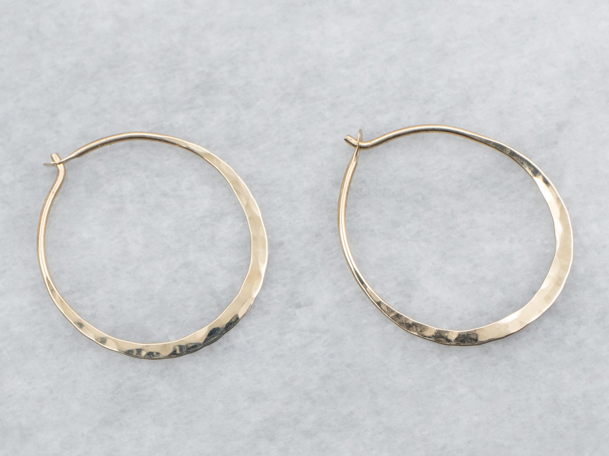 Thin Hammered Gold Hoop Earrings