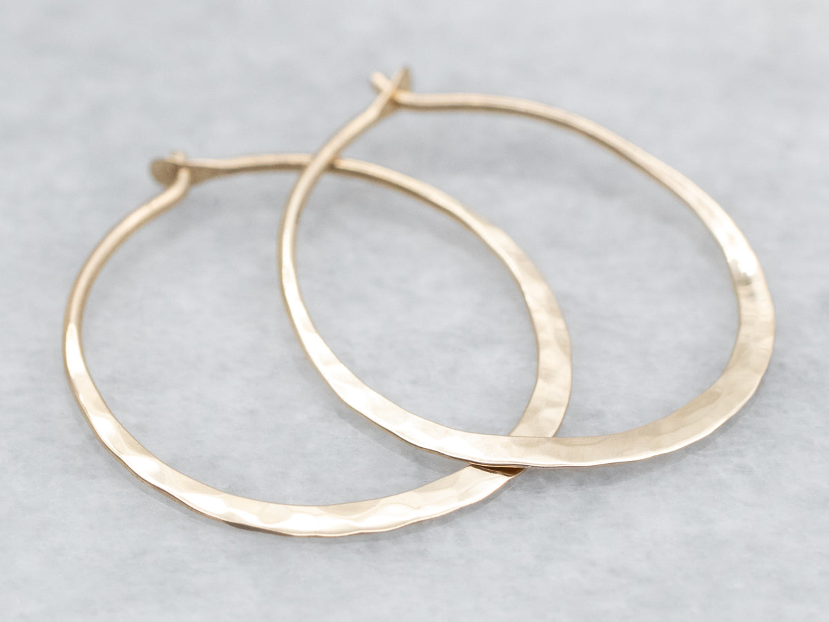 Thin Hammered Gold Hoop Earrings