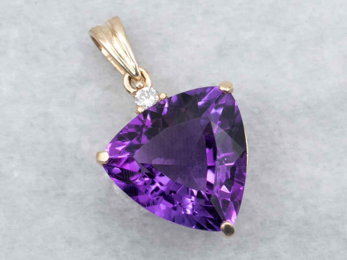 Trillion Cut Amethyst Pendant with Diamond Accent