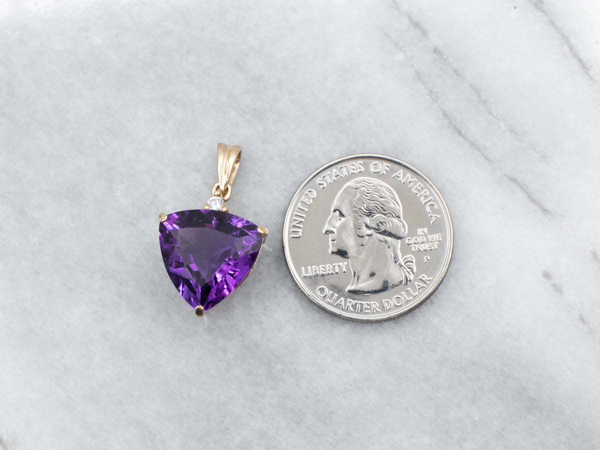 Trillion Cut Amethyst Pendant with Diamond Accent