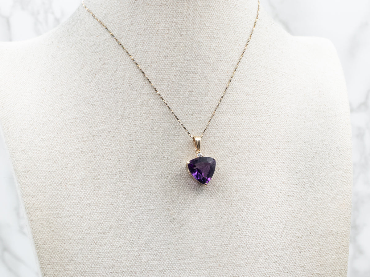 10K Yellow good Gold Amethyst Diamond Accent Pendant