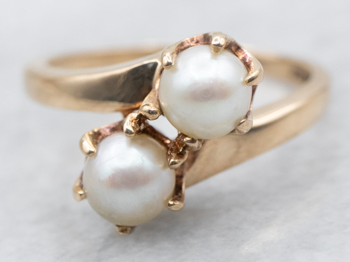 Vintage Gold Saltwater Pearl Bypass Ring