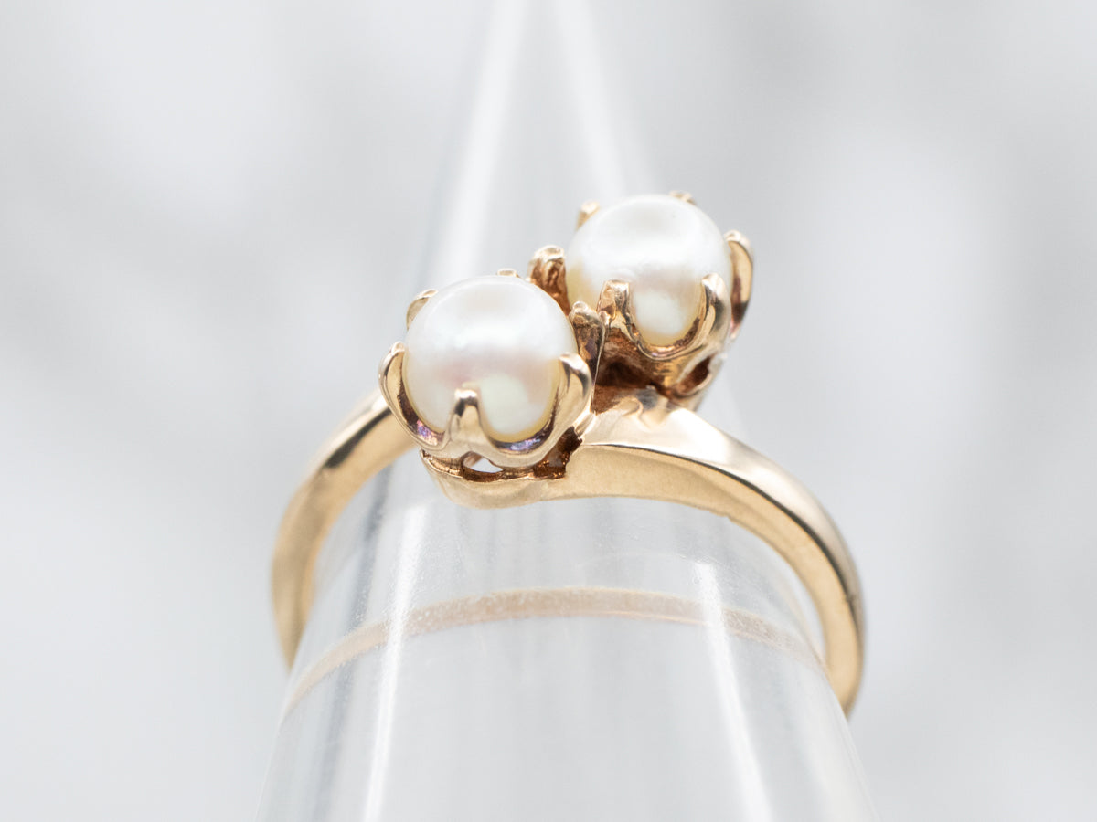 Vintage Gold Saltwater Pearl Bypass Ring