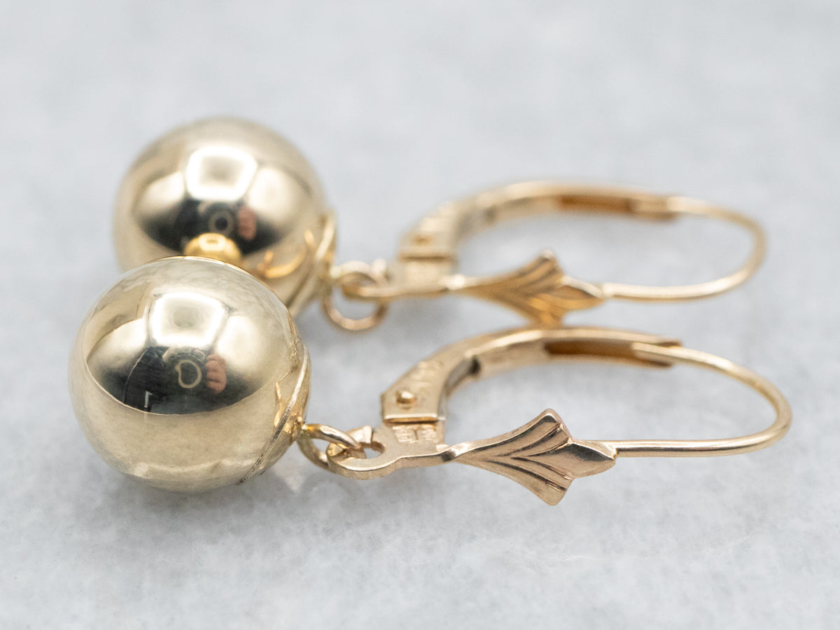 Plain Yellow Gold Ball Drop Earrings