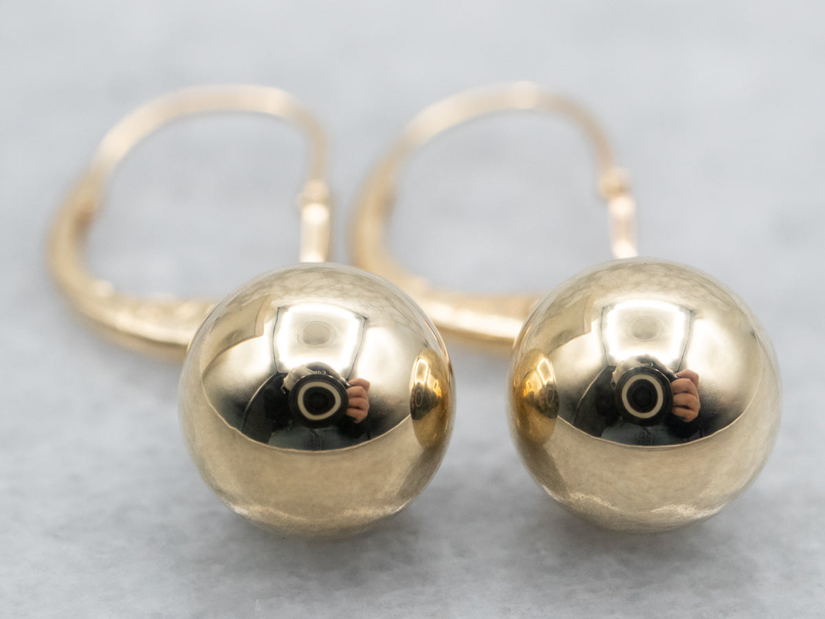 Plain Yellow Gold Ball Drop Earrings