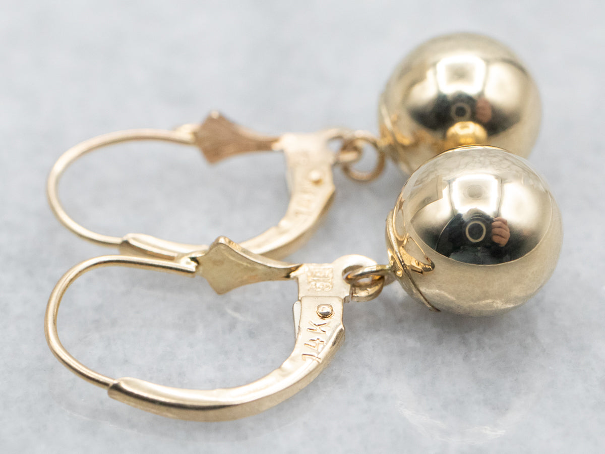 Plain Yellow Gold Ball Drop Earrings