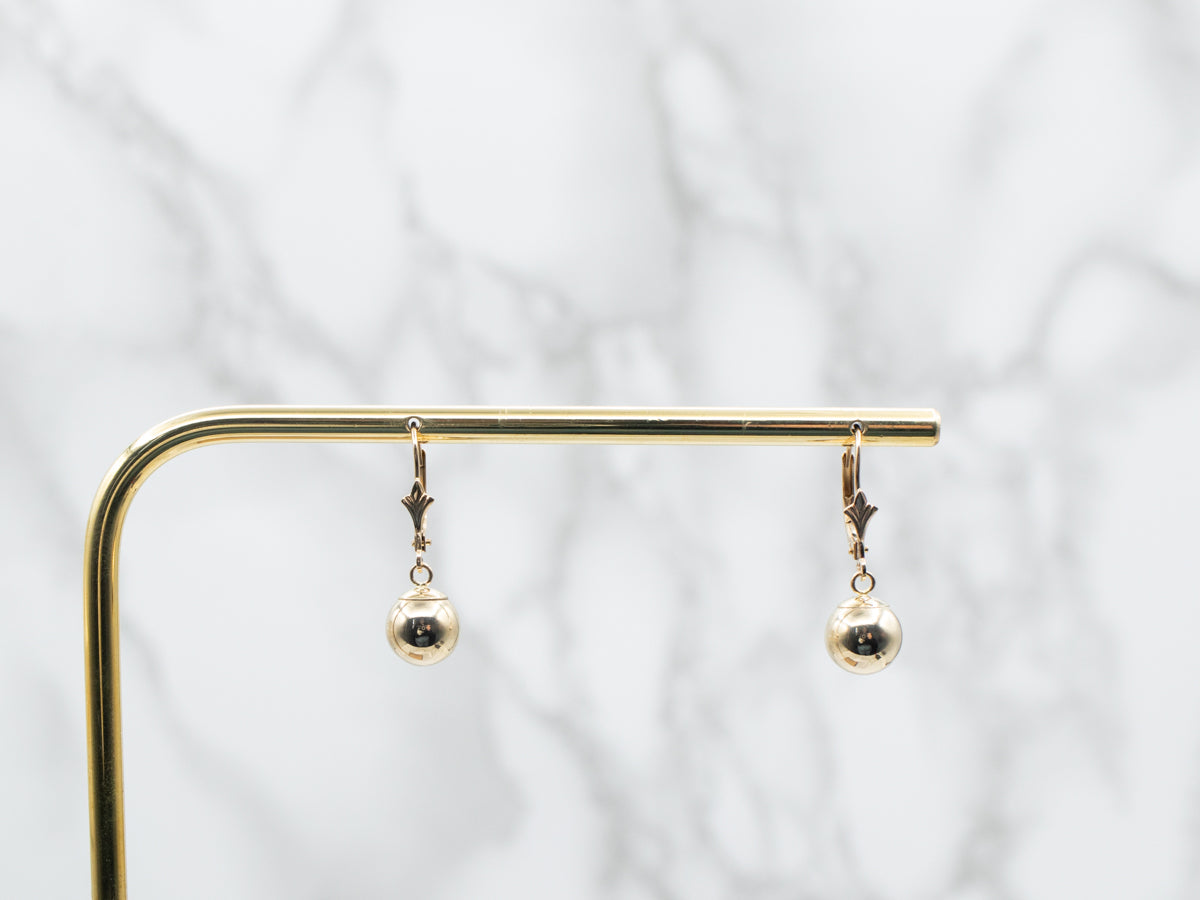 Plain Yellow Gold Ball Drop Earrings