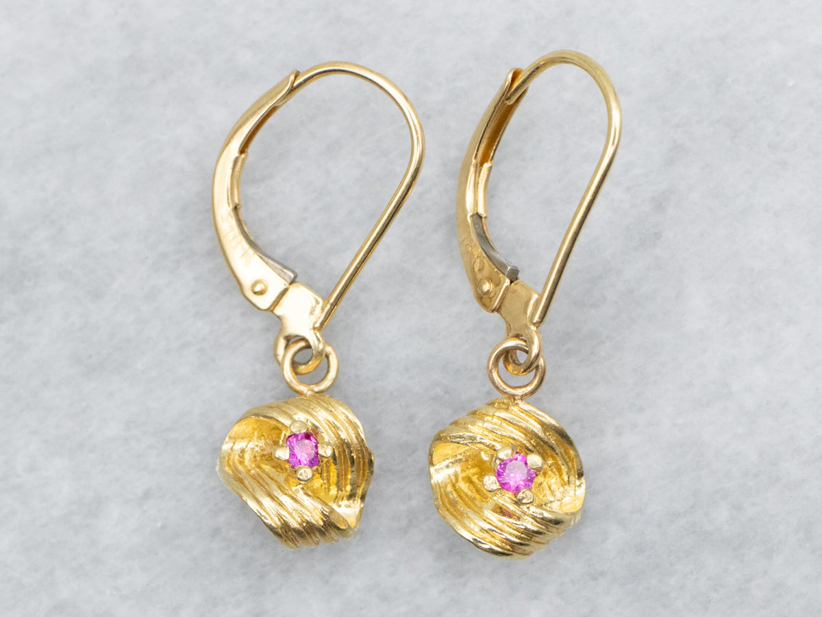 Gold Ruby Twist Drop Earrings