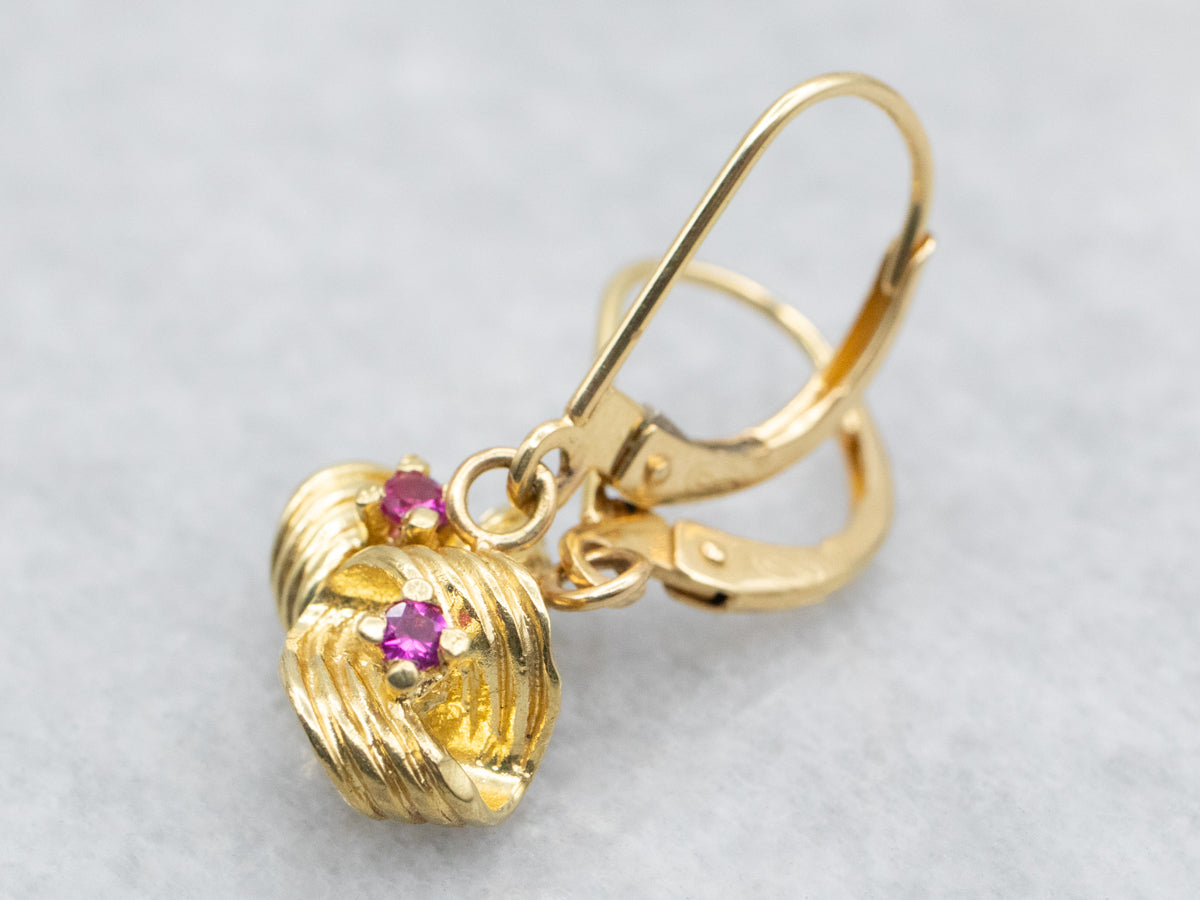 Gold Ruby Twist Drop Earrings