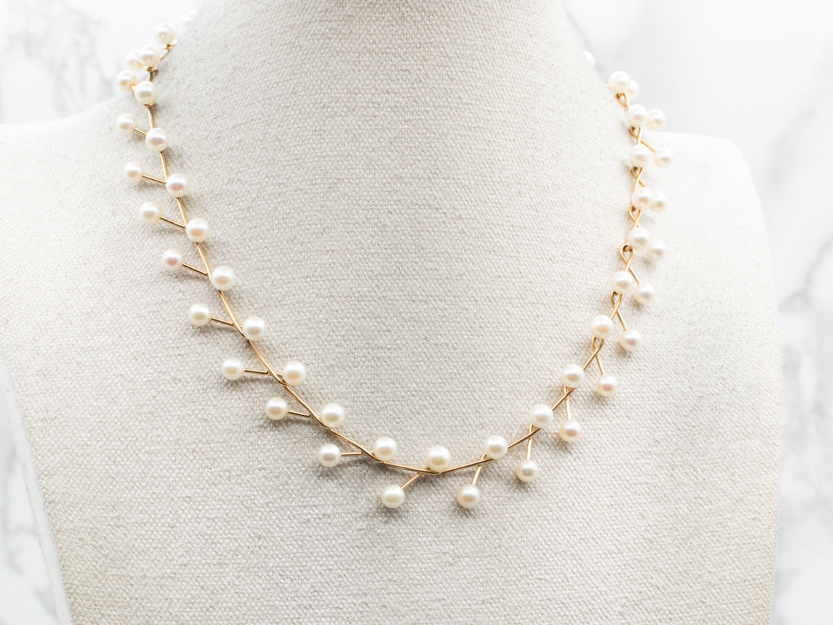 Modernist Gold Saltwater Pearl Necklace