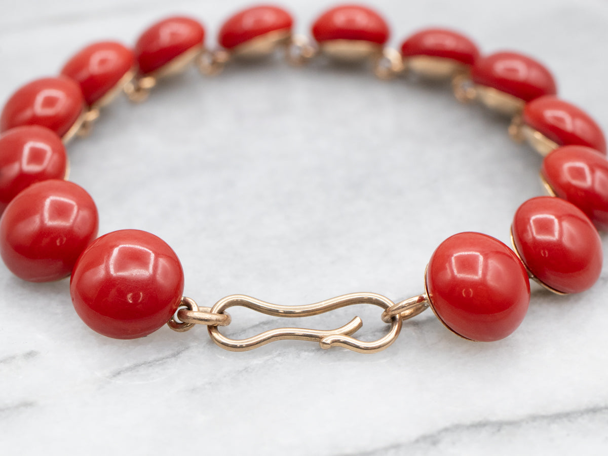 Vintage Silver and store Natural Red Coral Bracelet