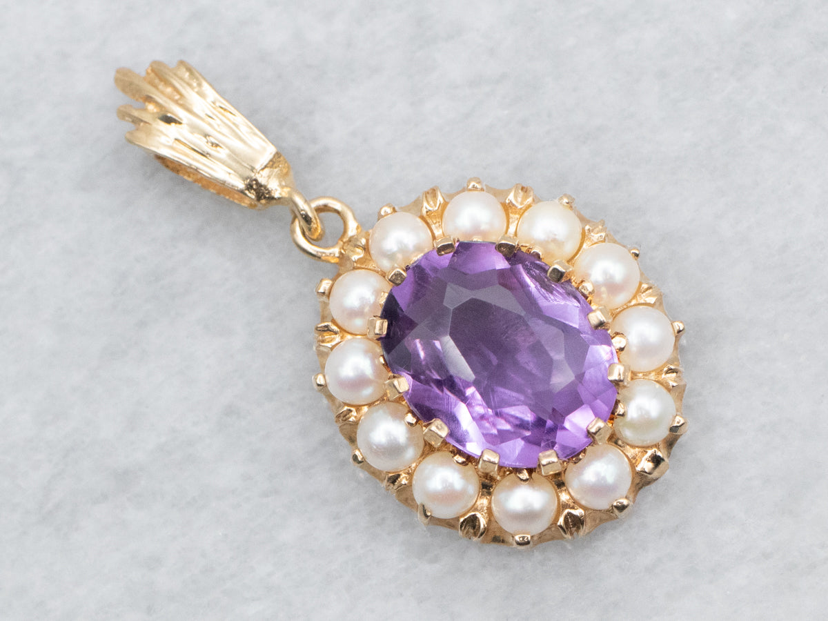 Amethyst Pendant with Saltwater Seed Pearl Halo