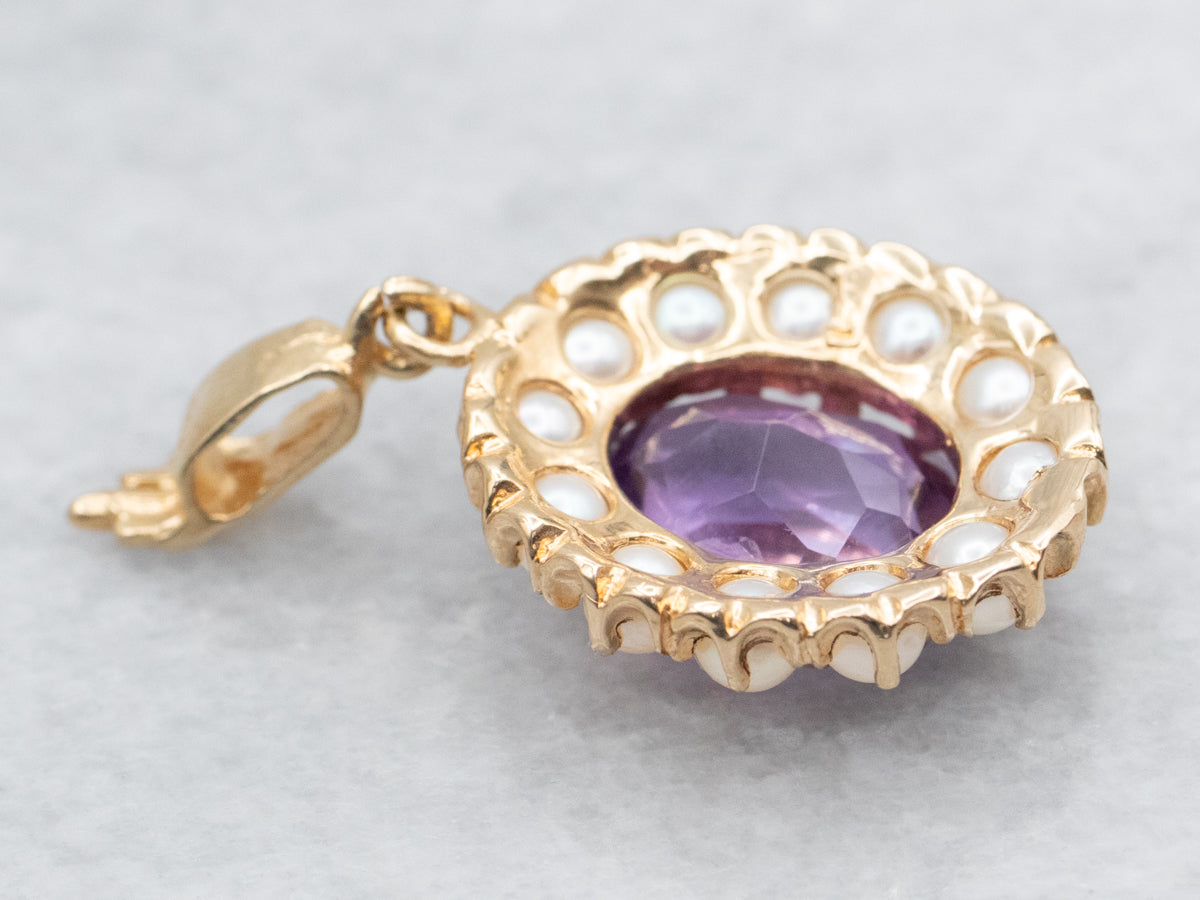 Amethyst Pendant with Saltwater Seed Pearl Halo