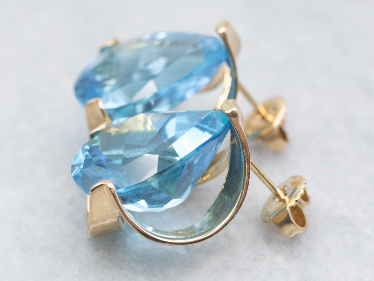 Teardrop Blue Topaz Stud Earrings