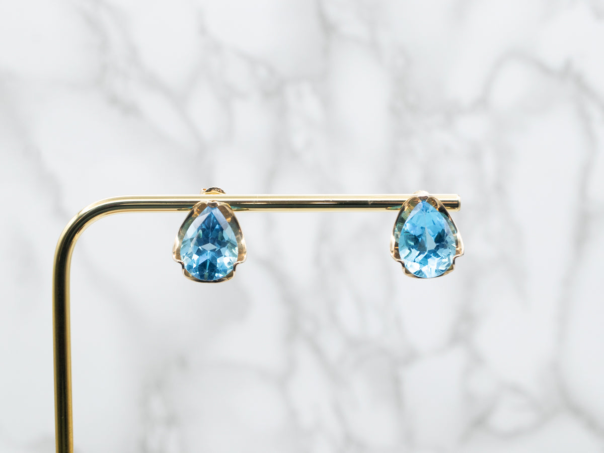 Teardrop Blue Topaz Stud Earrings