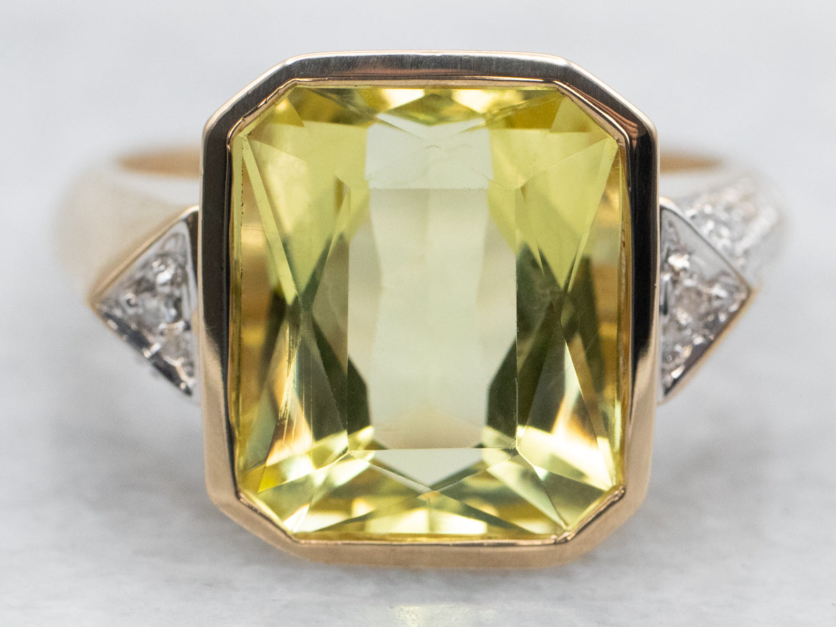 Lemon Quartz and Diamond Statement Ring