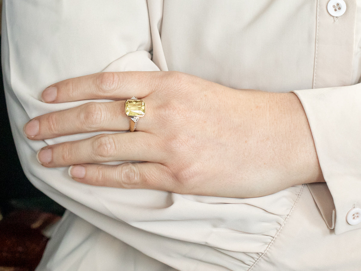 Lemon Quartz and Diamond Statement Ring