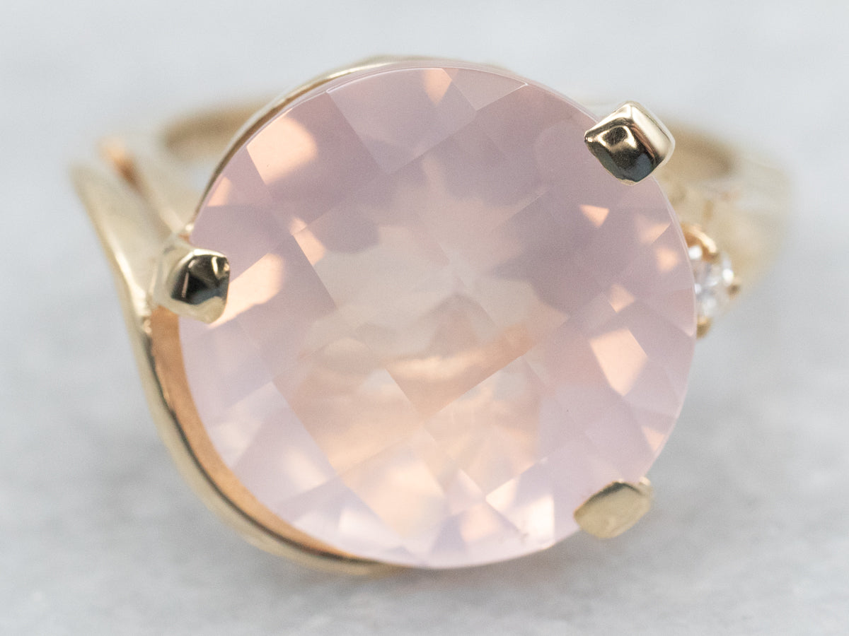 Pink Quartz Cocktail Ring with Diamond Accent