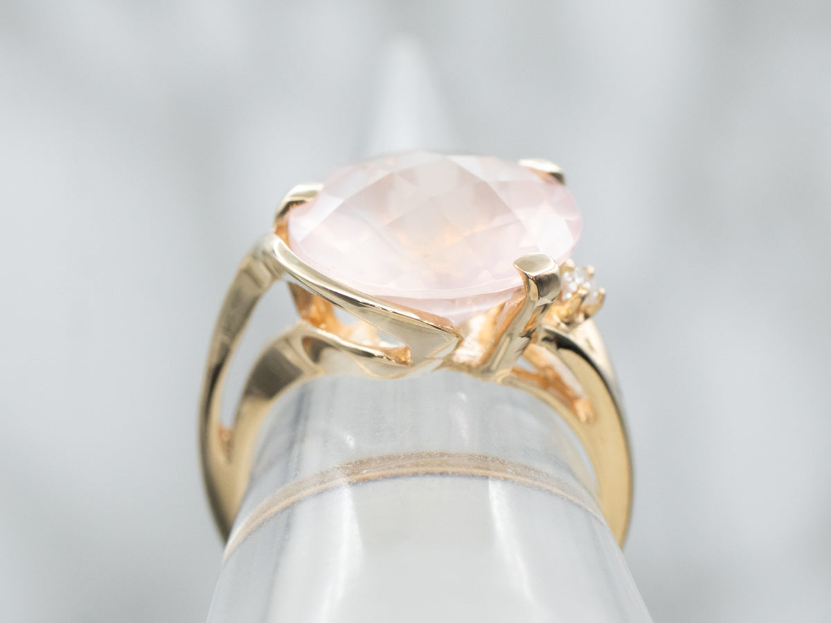 Pink Quartz Cocktail Ring with Diamond Accent