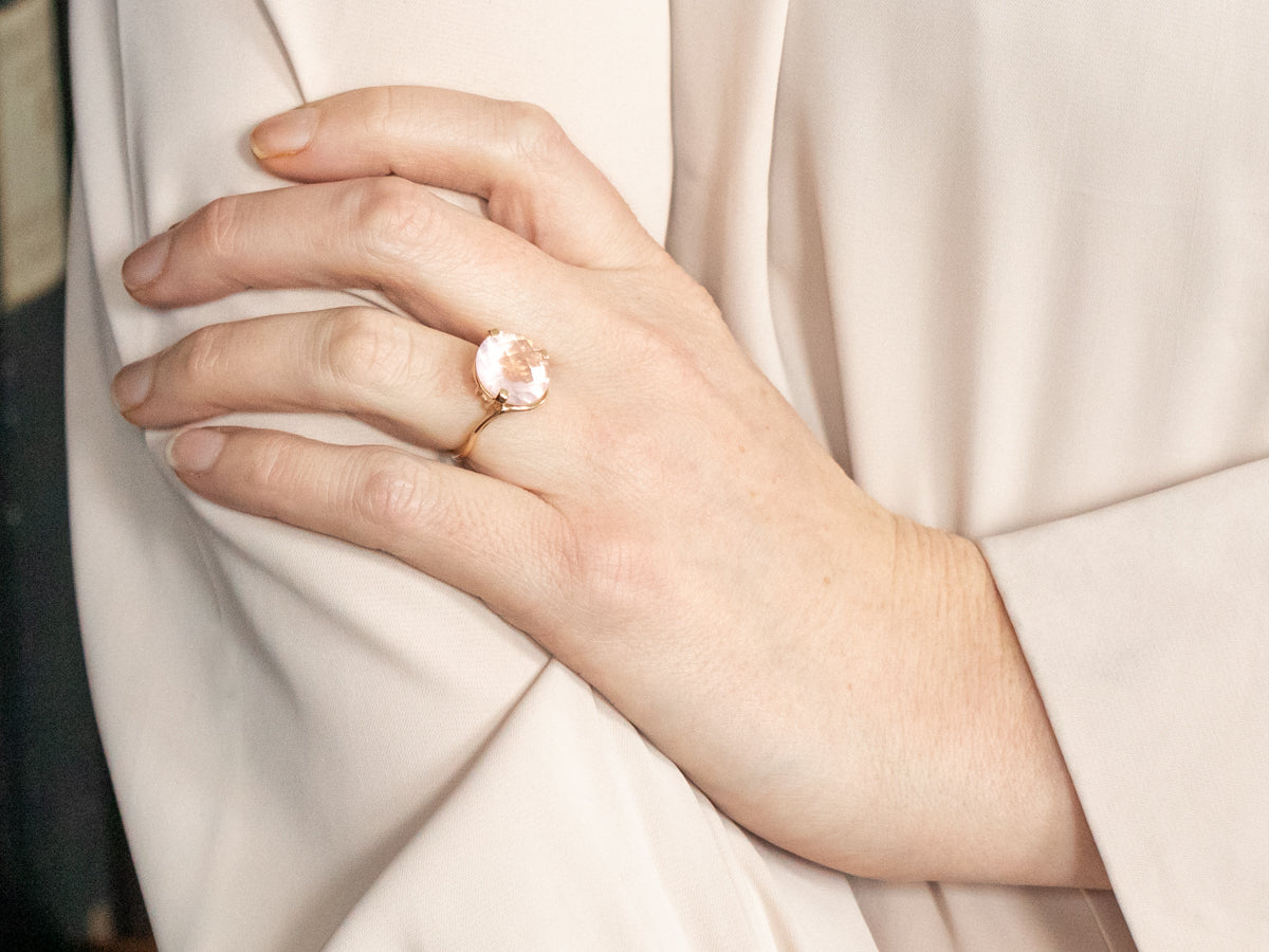 Pink Quartz Cocktail Ring with Diamond Accent