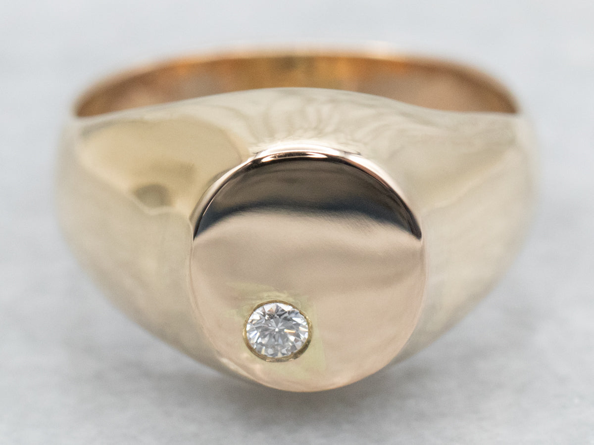 Polished Gold Diamond Signet Ring