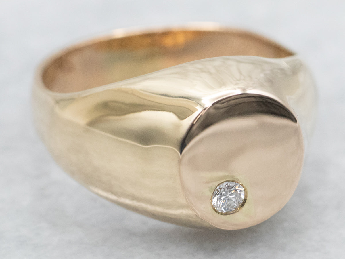 Polished Gold Diamond Signet Ring