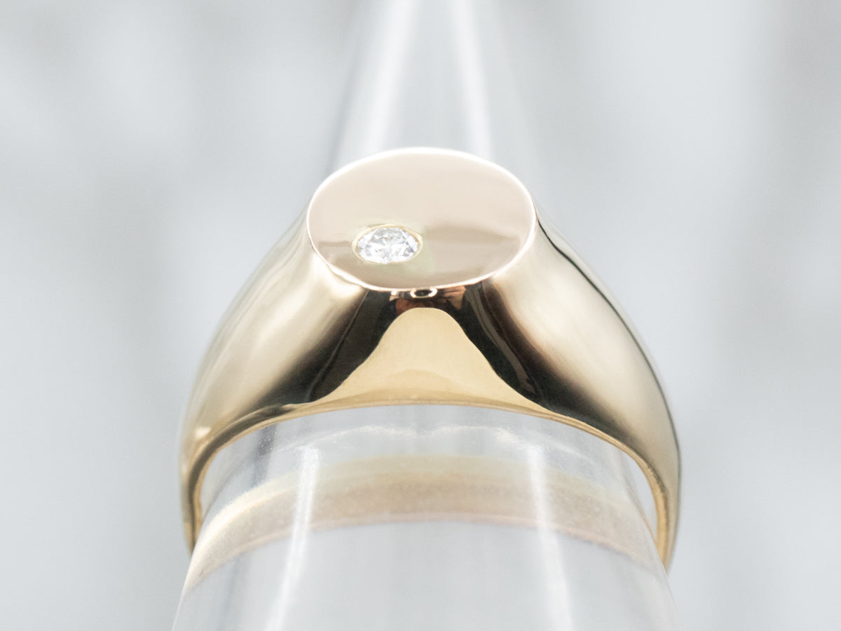 Polished Gold Diamond Signet Ring