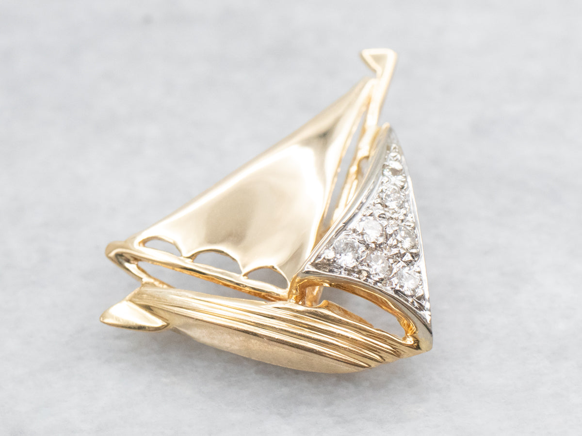 Nautical Diamond Sailboat Pendant with Hidden Bail