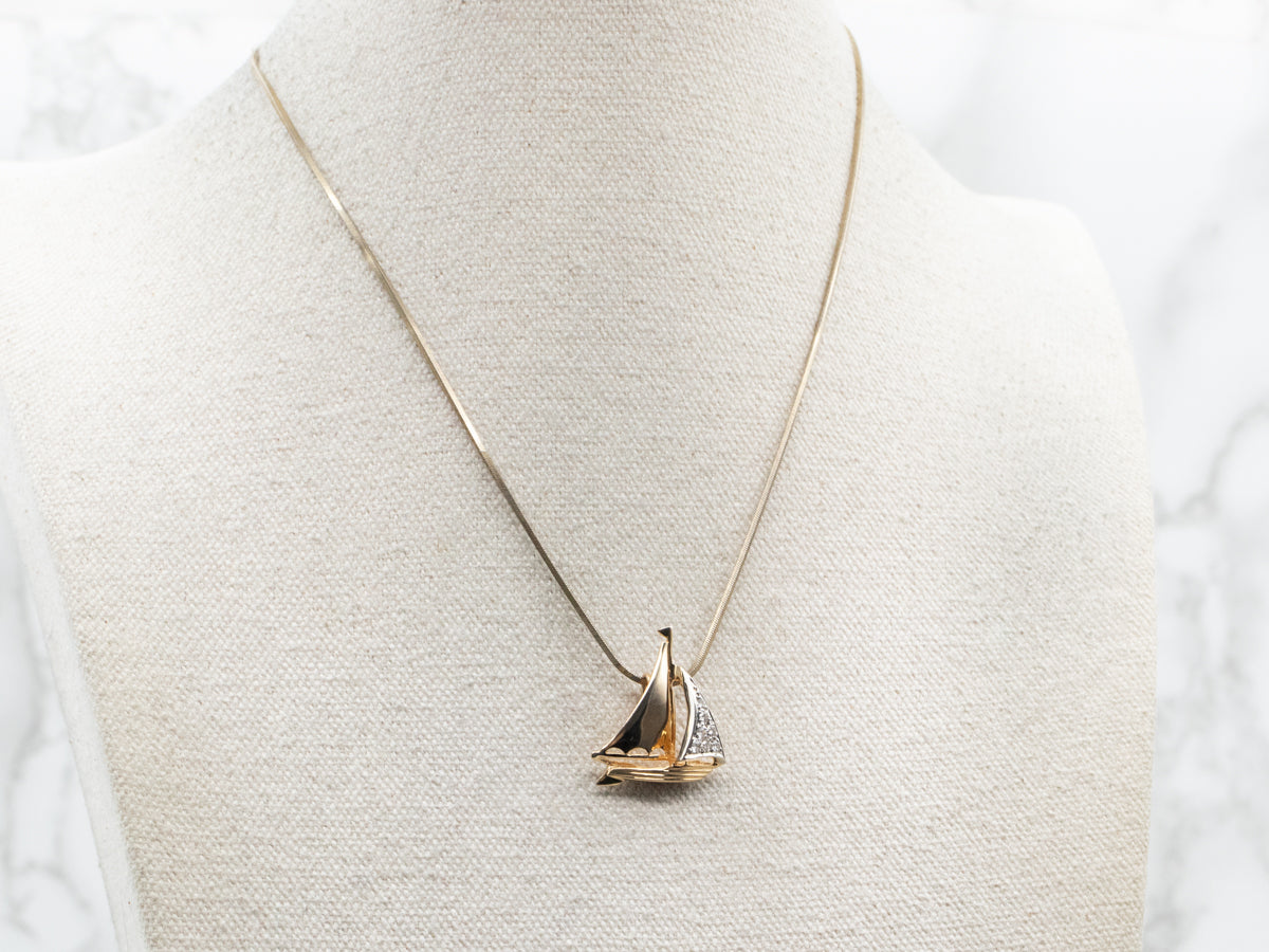 Nautical Diamond Sailboat Pendant with Hidden Bail