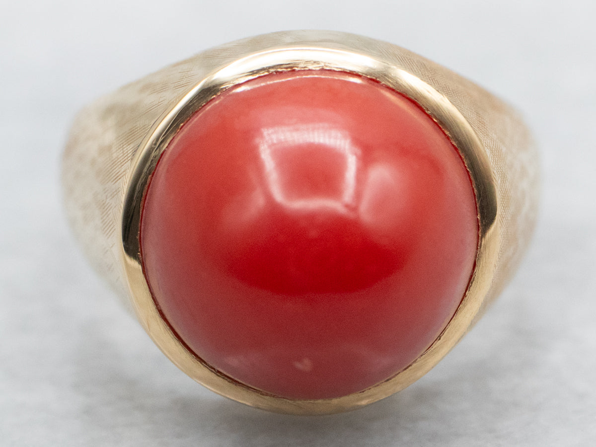 Domed Coral Solitaire Ring