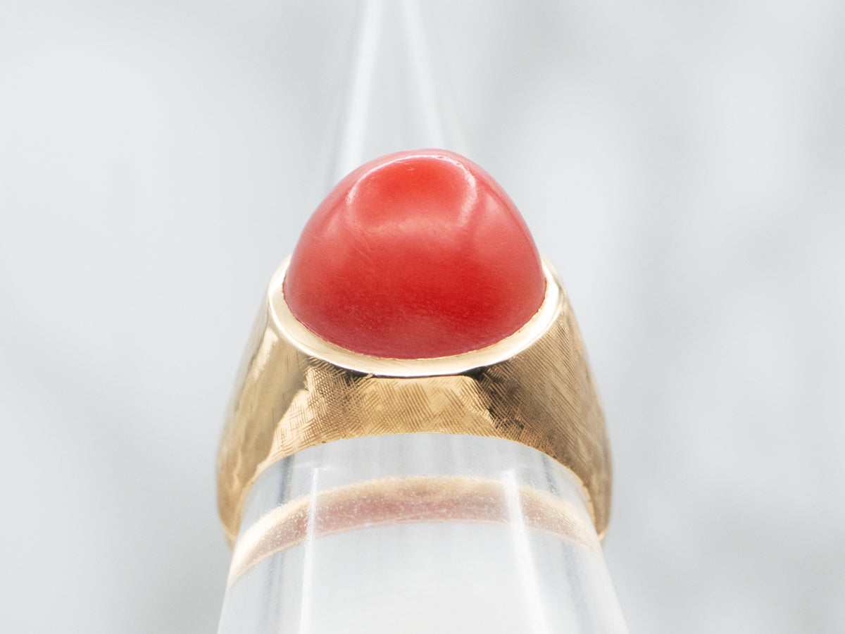 Domed Coral Solitaire Ring