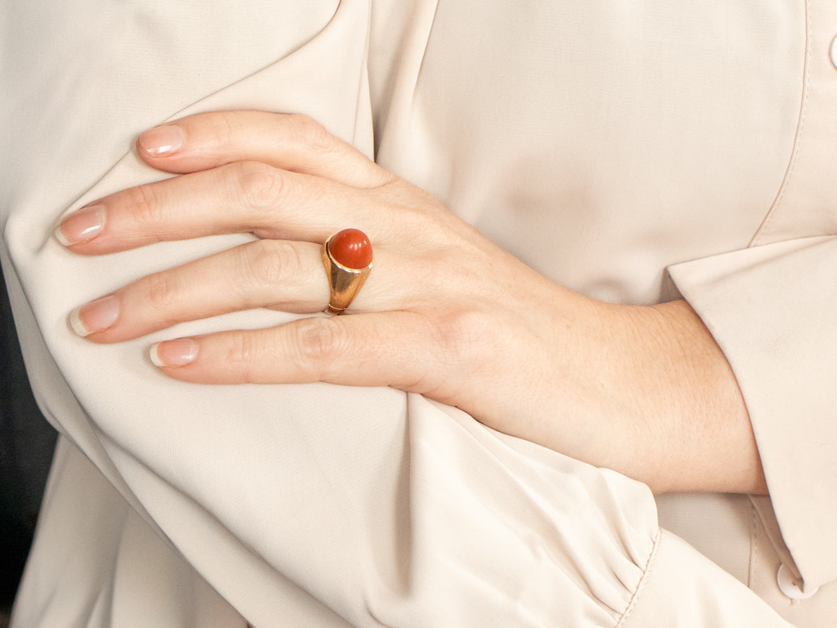 Domed Coral Solitaire Ring