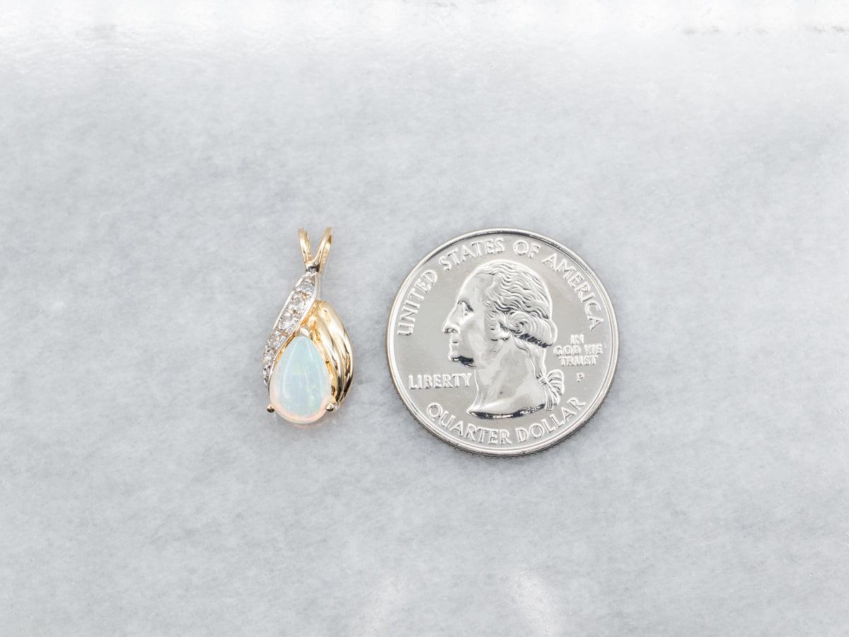 Modern Opal and Diamond Pendant