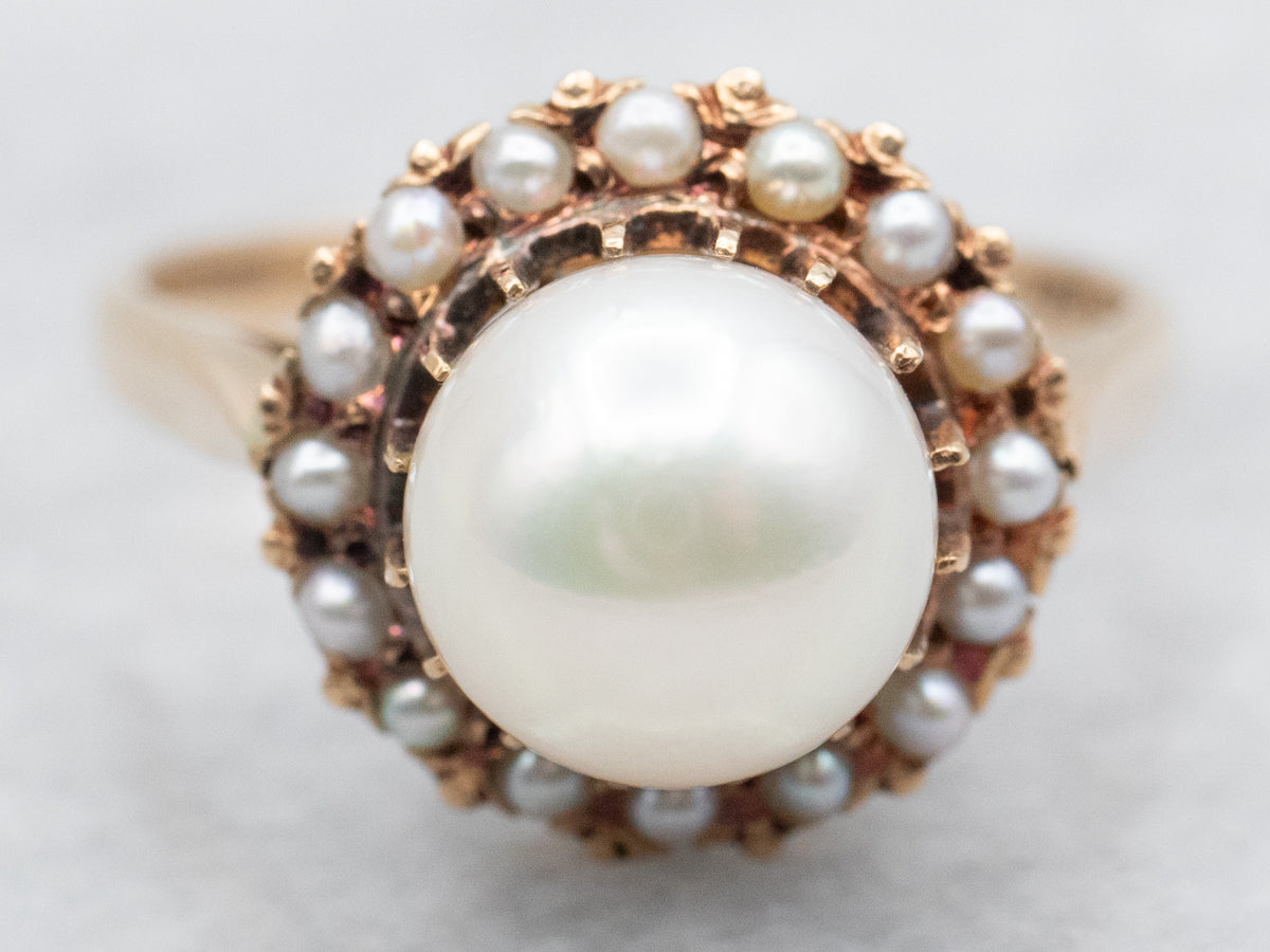 Pearl Ring with Seed Pearl Halo