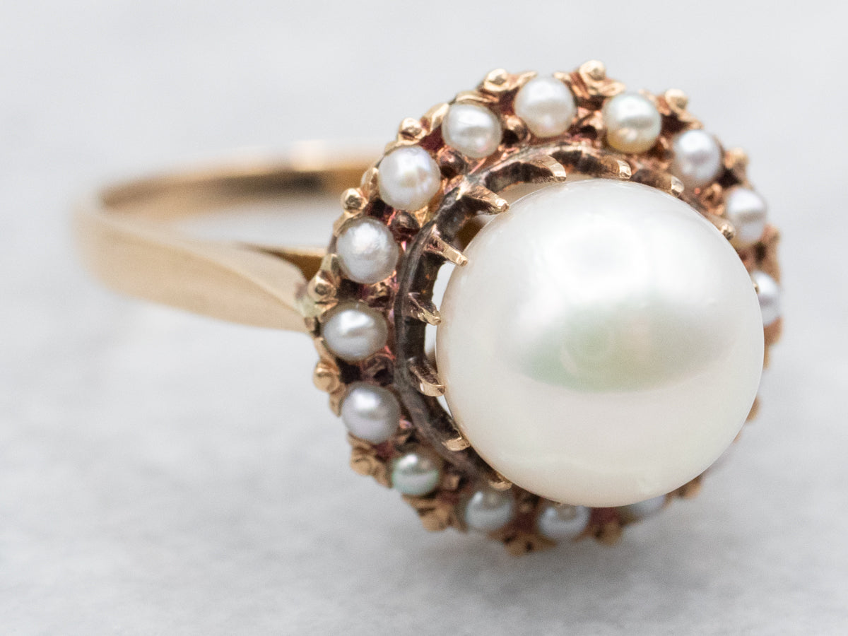 Pearl Ring with Seed Pearl Halo