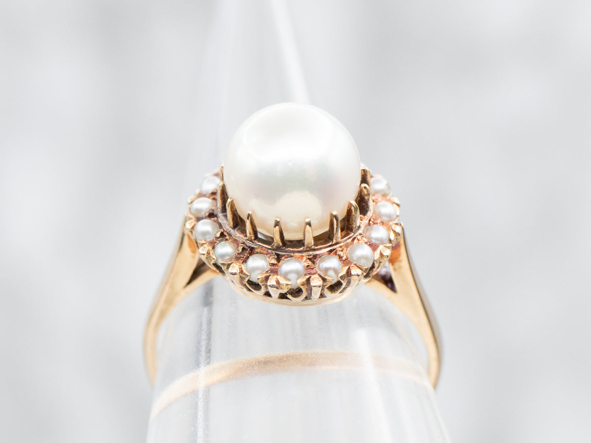 Pearl Ring with Seed Pearl Halo