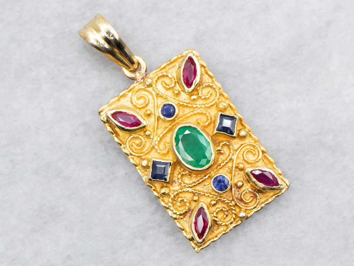 Vintage Emerald Ruby and Sapphire Pendant