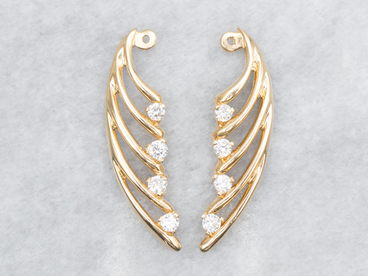 Winged Gold Drop Diamond Earring Jackets