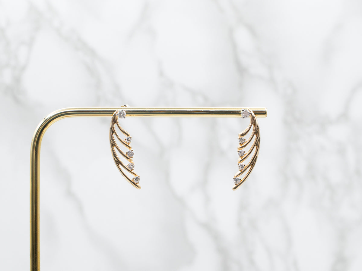 Winged Gold Drop Diamond Earring Jackets