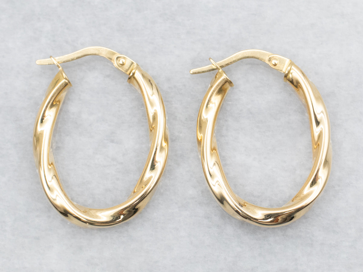 Oval Gold Twist Hoop Earrings