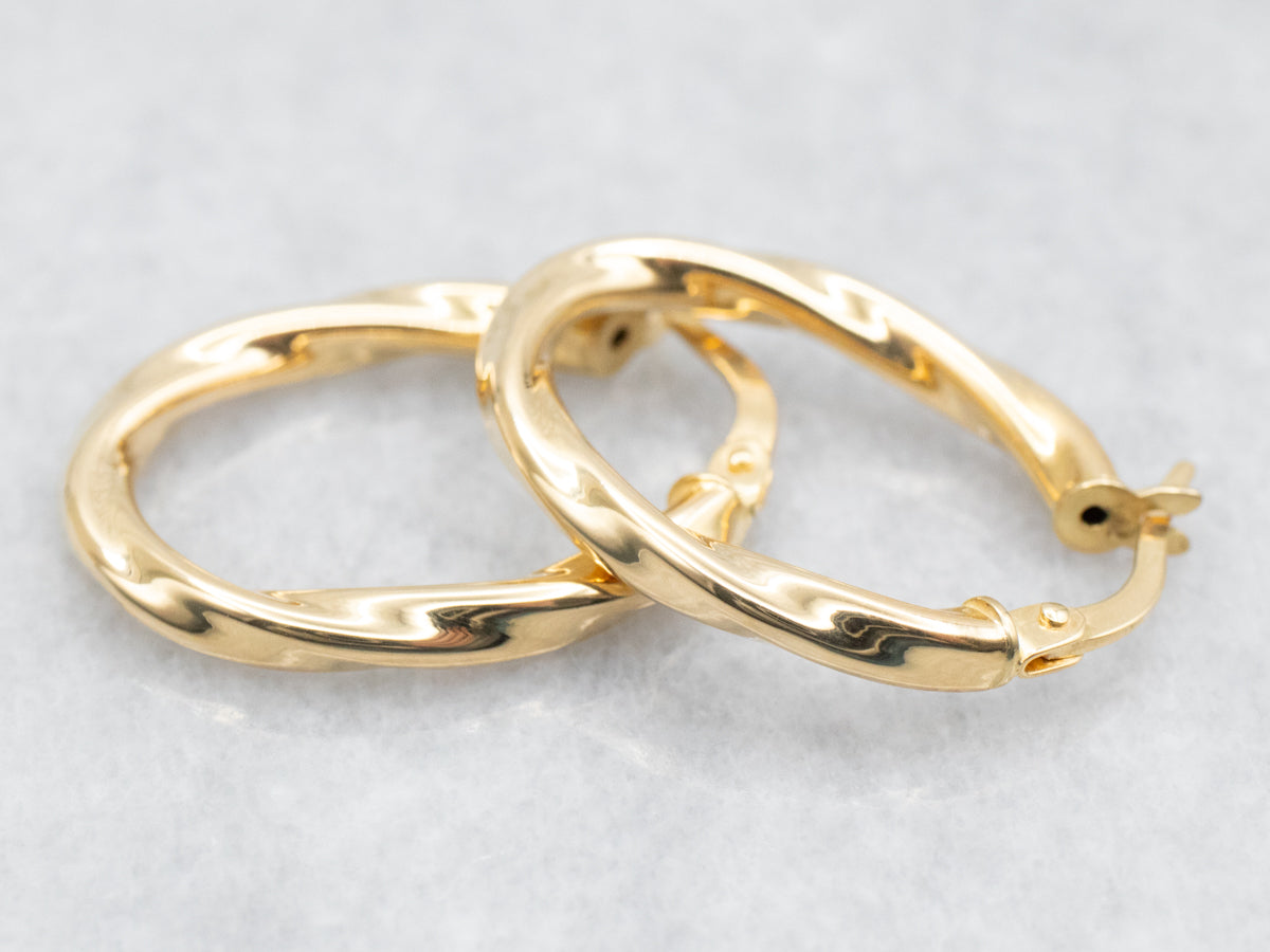 Oval Gold Twist Hoop Earrings