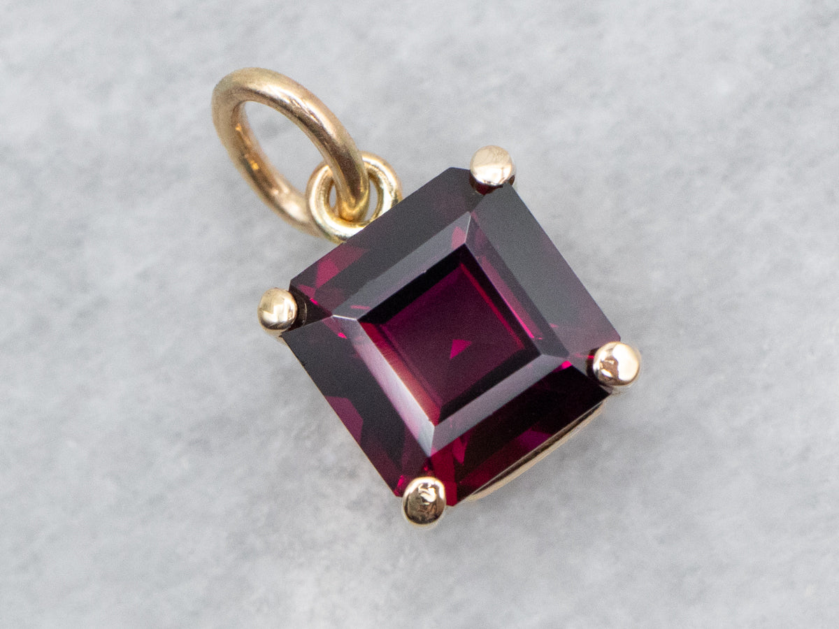 Square-Cut Rhodolite Garnet Solitaire Pendant