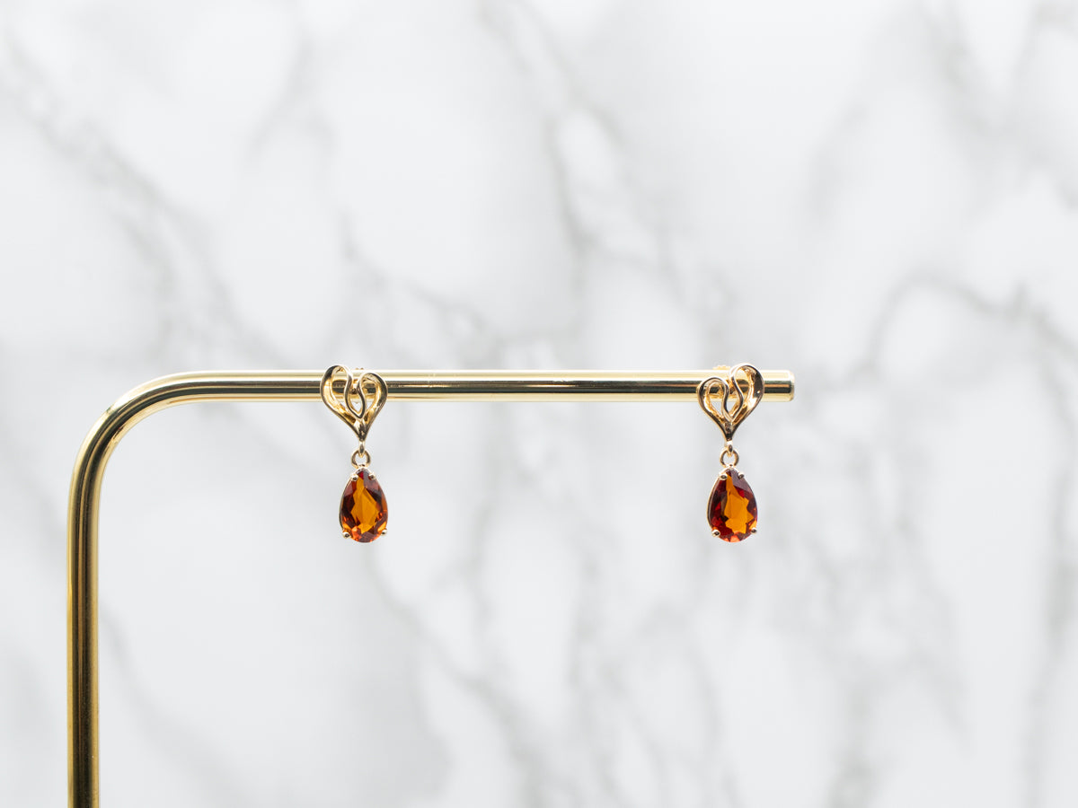 Teardrop Citrine Sweetheart Drop Earrings