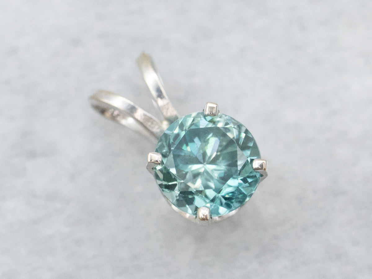 White Gold Blue Zircon Solitaire Pendant