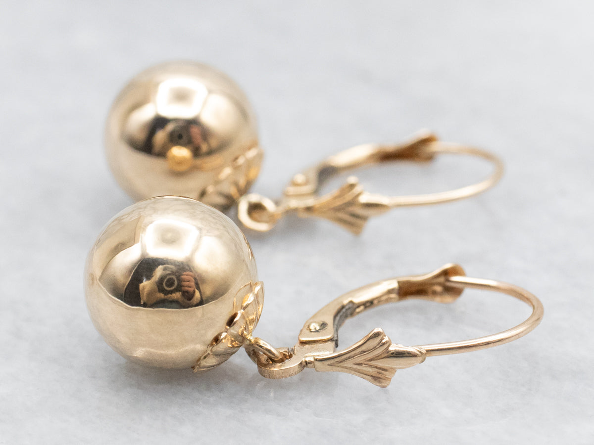 Polished Gold Ball Drop Earrings