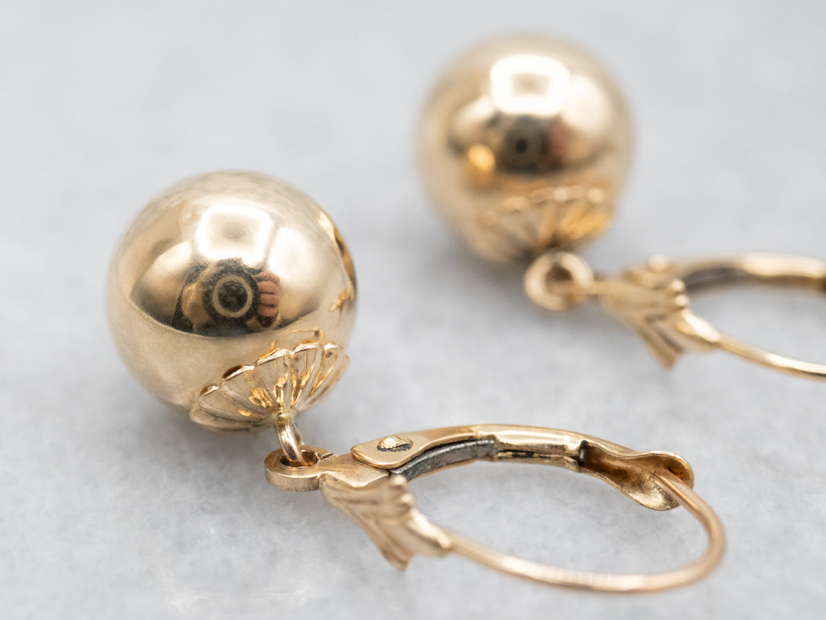 Polished Gold Ball Drop Earrings