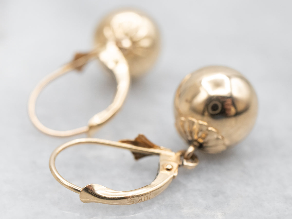 Polished Gold Ball Drop Earrings